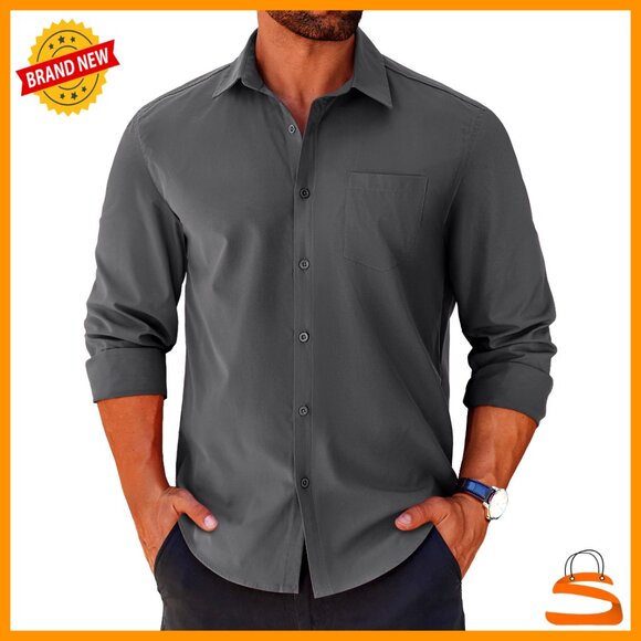 Long Sleeve Button Down Shirt Casual Untucked Tailored Fit Breathable Fabric